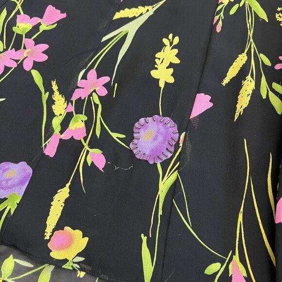 Vintage Silk Chiffon Beaded Floral Knee Length Skirt Black Size 12 Preppy Twee - Picture 7 of 12